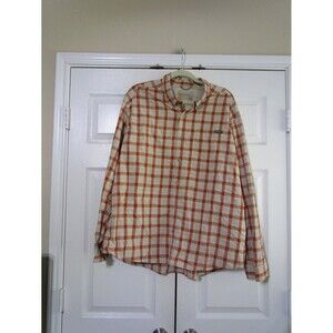 Eddie Bauer Mens Button Down Classic Shirt Size 2XL Red Tan Plaid Long Sleeve